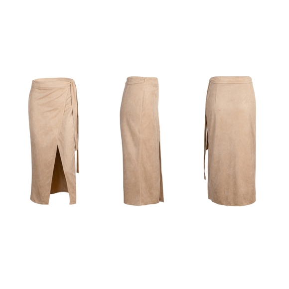 NEW...High Waist Midi Suede Wrap Skirt - Picture 5 of 8